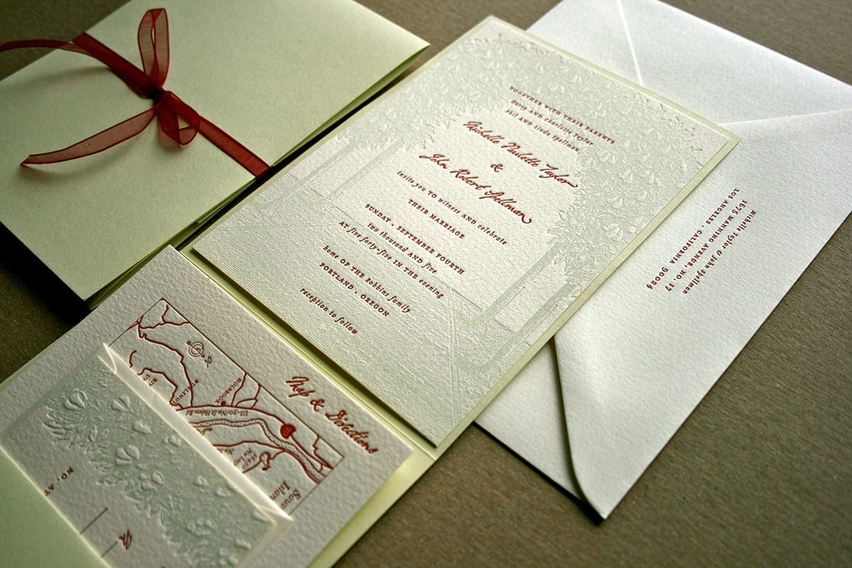 Arbor Letterpress Wedding Invitation by Clo Mor Press