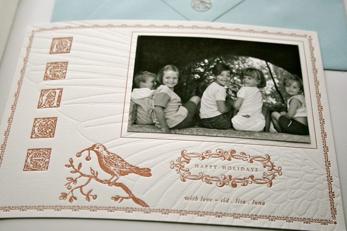 Letterpress Winged Wishes Holiday Card by Clo Mor Press