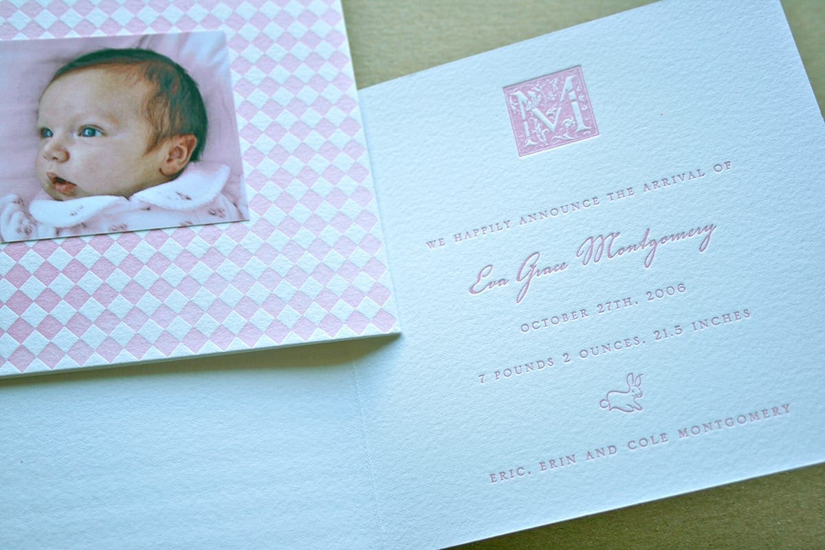 Letterpress Harlequin Baby Announcement by Clo Mor Press