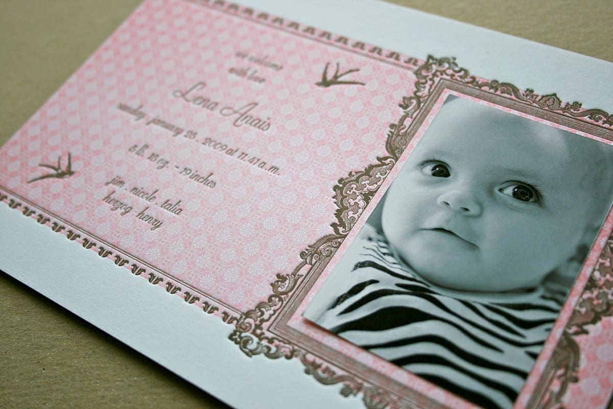 Letterpress Frame Baby Announcement by Clo Mor Press