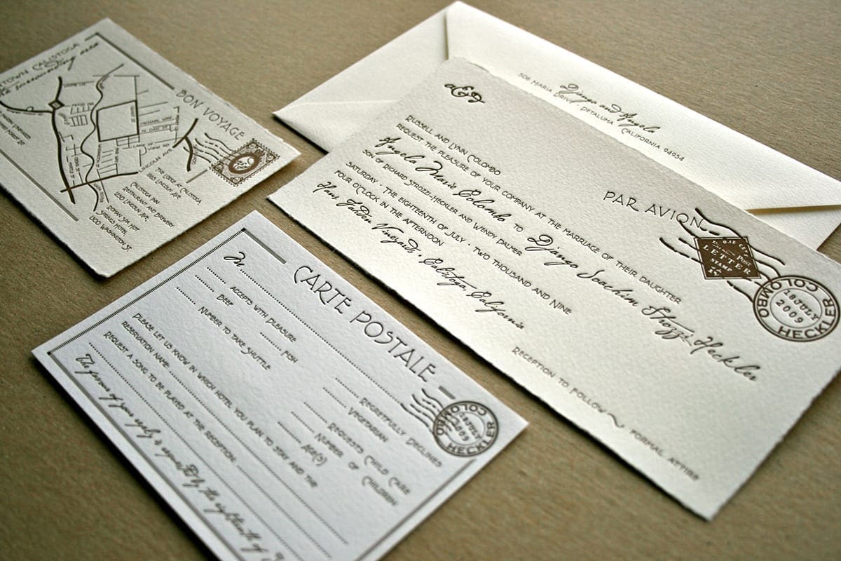 Par Avion Letterpress Wedding Invitation by Clo Mor Press